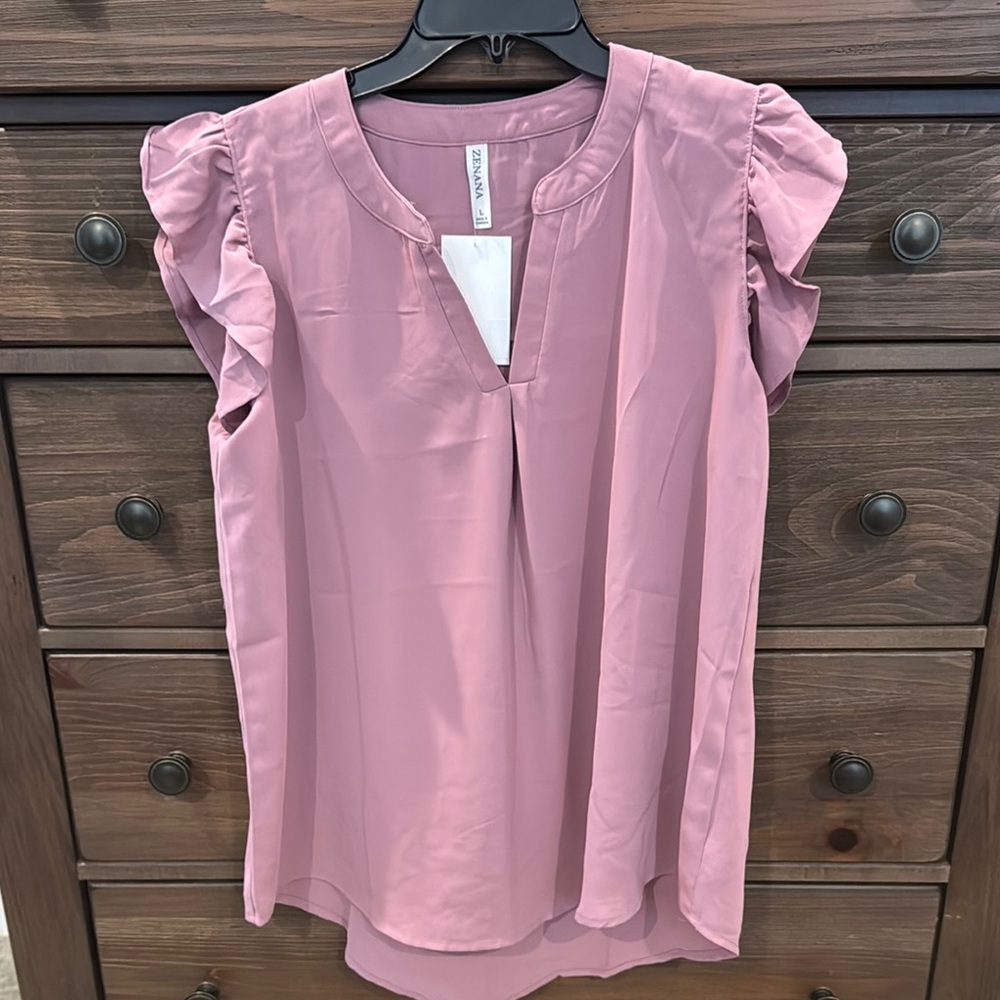 Elegant Pink Ruffle Sleeve Top